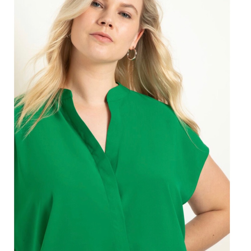 Green V blouse